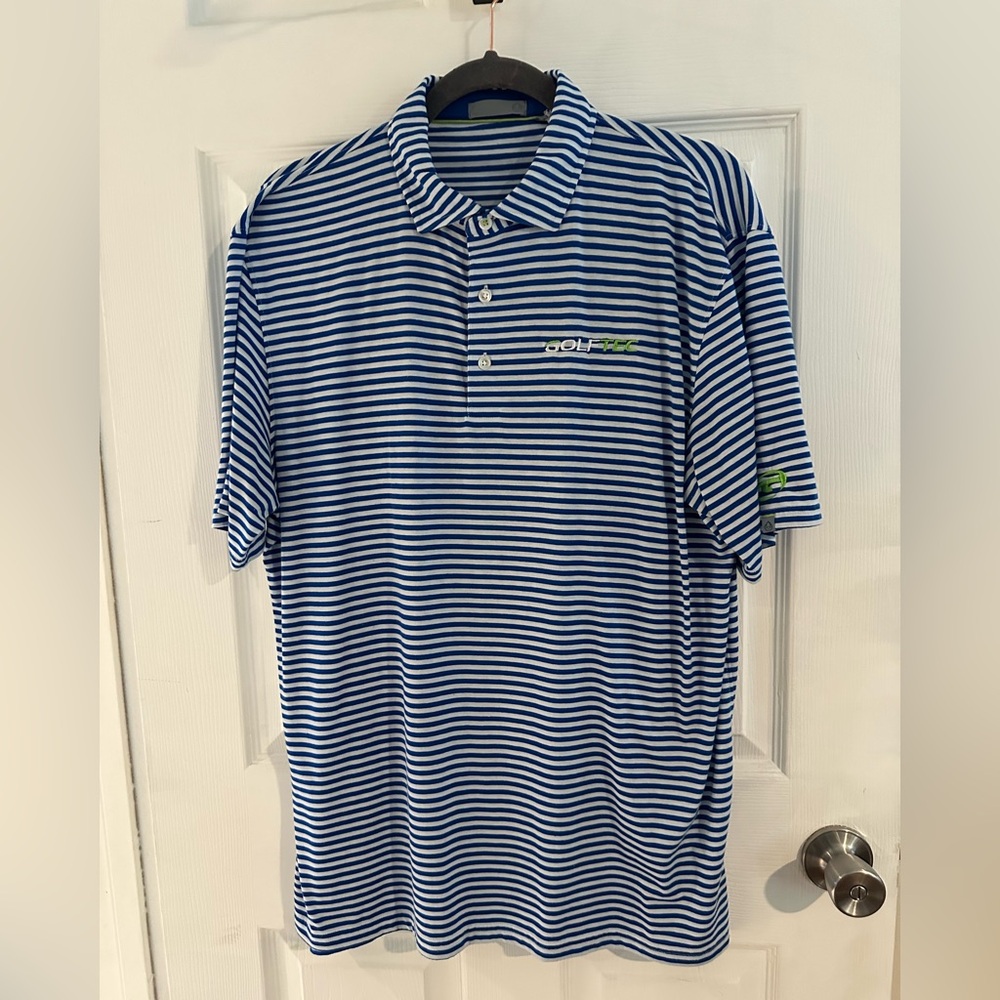 Men's Golftec Blue Striped Polo Golf Shirt